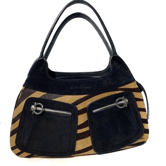 VINTAGE Salvatore Ferragamo Pony Hair Animal Print Handbag - Picture 1 of 8